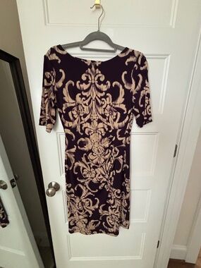 Purple and khaki dress.